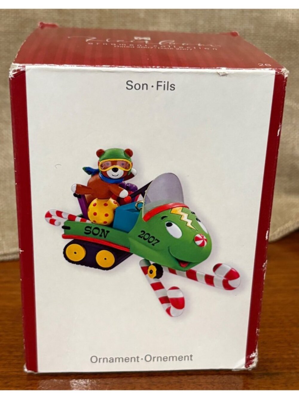 Heirloom Son 2007 Christmas Ornament Carlton Cards Teddy Bear Green Snowmobile